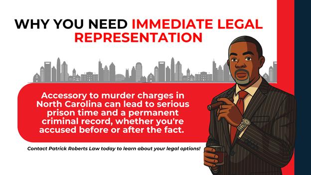 Stylized attorney character Patrick Roberts in pinstripe suit holds cigar and drink; red bar urges urgent legal help.