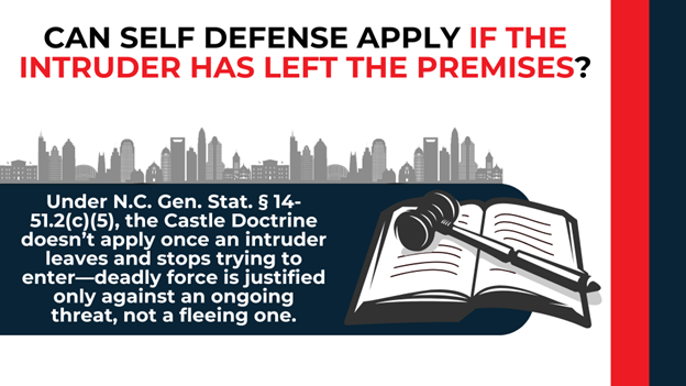 City skyline and gavel with text noting Castle Doctrine ends once threat ends.