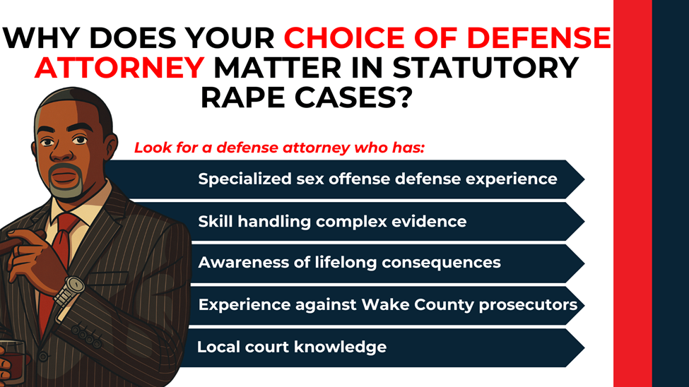 Attorney illustration and checklist stress experience, evidence skills, and local court knowledge in Wake County cases.