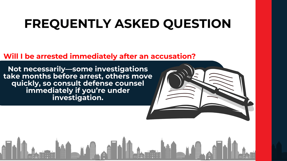 Open law book and gavel accompany answers explaining arrest timing and investigative pace in Cary statutory rape cases.