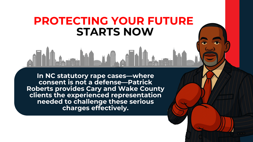 Boxing-glove attorney illustration emphasizes urgent defense needs and long-term risks in North Carolina statutory rape cases.