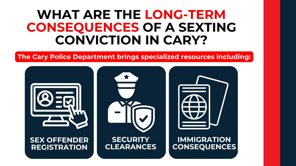 Three icons highlight sex offender registration, security clearance issues, and immigration consequences after conviction.