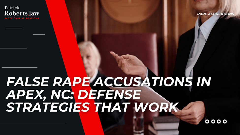 Courtroom scene with attorney holding documents introduces defense strategies for false rape accusations in Apex.