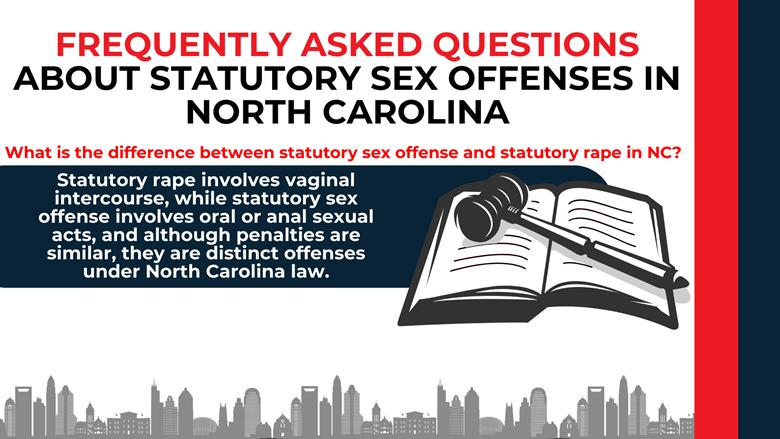 Open law book and gavel explain differences between statutory sex offense and statutory rape under North Carolina law.
