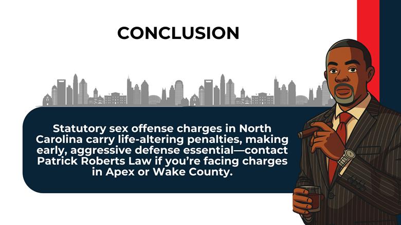 City skyline and attorney illustration emphasize that early, aggressive defense is critical in North Carolina statutory sex offense cases.