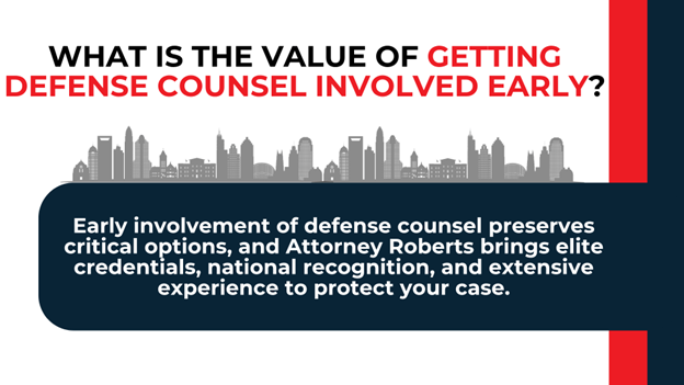 Skyline with text emphasizing early legal involvement, strong credentials, and experience to protect case outcomes