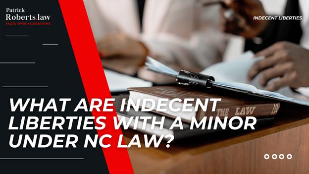 Law book and binder on desk with headline about indecent liberties with a minor under North Carolina law