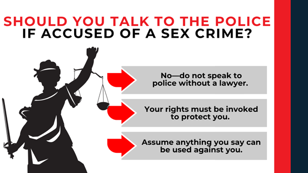 Lady Justice silhouette with arrows stating do not speak to police without lawyer and invoke your rights